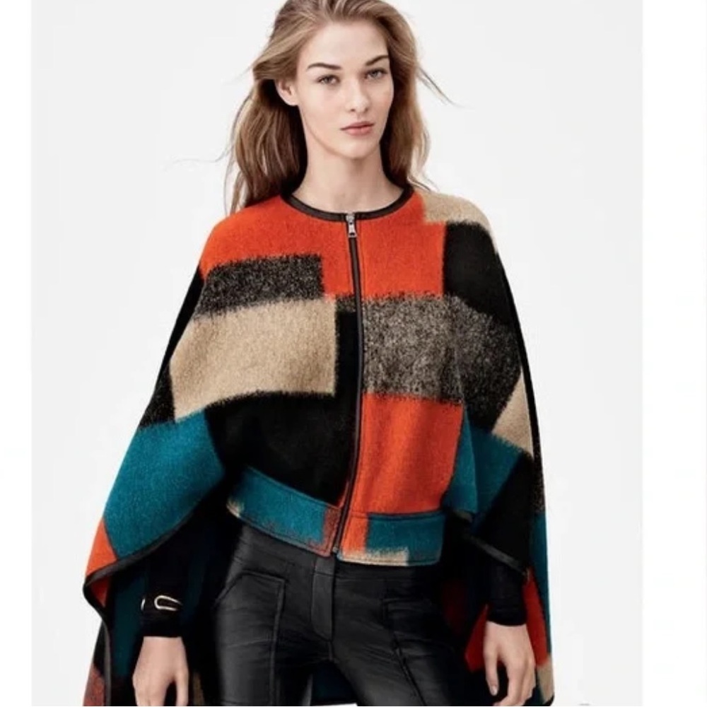 BCBG MAXAZRIA Walker Color Block Cape Poncho Blazer Jacket Coat Size XS/S